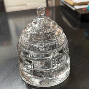 Pressed Glass Covered Dish - Clear Glass Bee Hive Style
